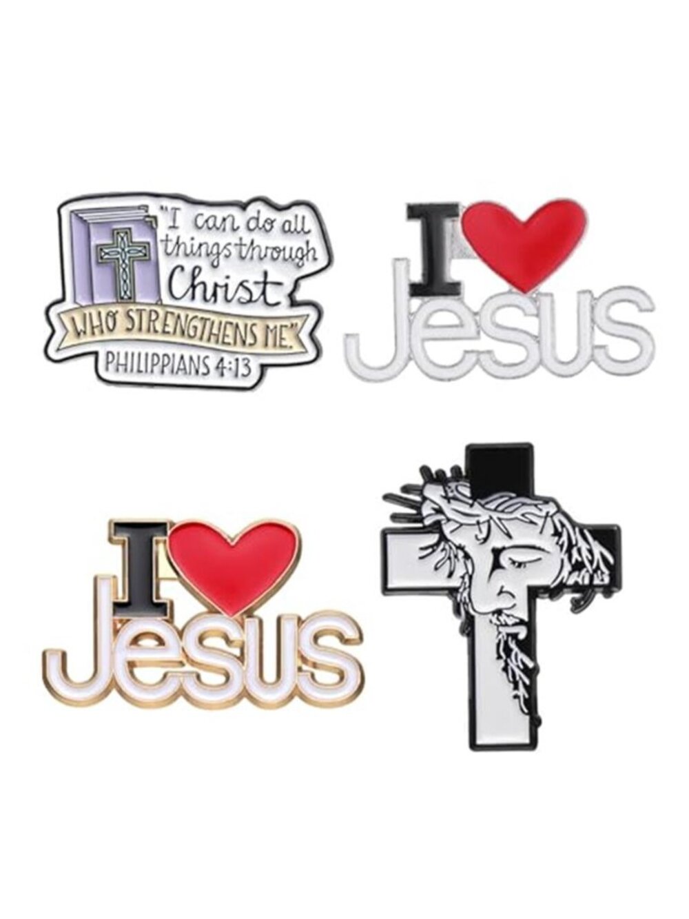 4PCS Jesus Pin,I Love Jesus Cross Pin Enamel Lapel,Cross Pins for Jewelry Bags